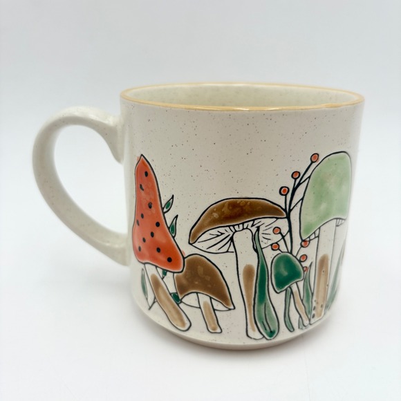 Mushroom Coffee Mug, Cottagecore Ceramic Cup, Spectrum Designz Speckled 16oz - Picture 1 of 6
